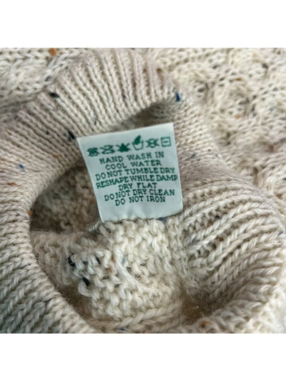 Aran Sweater Market Women's L Cream 100% Wool Crew Fisherman Chunky Cable Knit - Picture 8 of 14